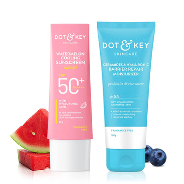 Dot & Key Ceramides & Hyaluronic Skin Barrier Repair + Face Cream-100g & Dot & Key Watermelon Cooling Sunscreen Spf 50 Pa+++ - 50g | For Normal Skin | Skin Care Combo | For Women & Men