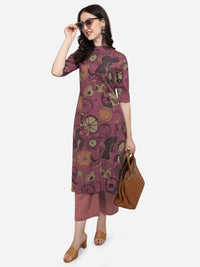 MIRCHI FASHION Women's Cotton Bagru Printed A-Line Kurta Set with Plazzo Pant L Grey, Pink