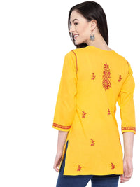 Ada Women's Cotton Top Hand Embroidered Lucknowi Chikankari Tunic Kurti