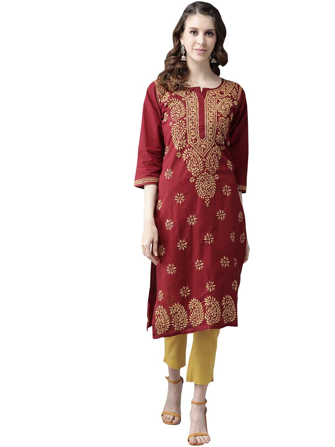 Ada Lucknowi Hand Embroidered Chikankari Straight Cotton Kurti Kurta for Women A188271