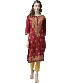 Ada Lucknowi Hand Embroidered Chikankari Straight Cotton Kurti Kurta for Women A188271