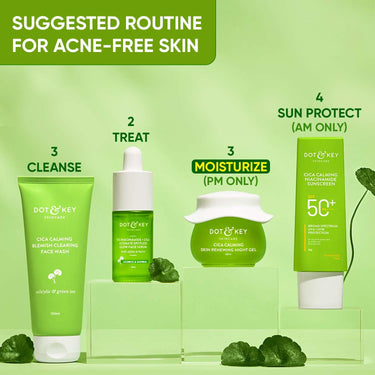 Dot & Key CICA Calming Skin Renewing Night Gel | For Oily, Acne Prone And Sensitive Skin | Night Cream with Niacinamide, Green Tea & Hyaluronic | Fades Blemishes & Dark Spots | 60ml