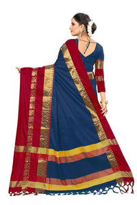 PAREVDEE Women's Dobby Cotton Saree With Blouse Piece