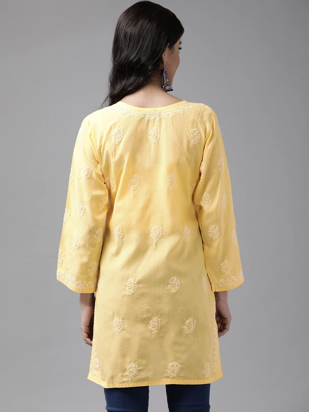 Ada Women's Cotton Top Tunic Hand Embroidered Lucknowi Chikankari Short Kurti