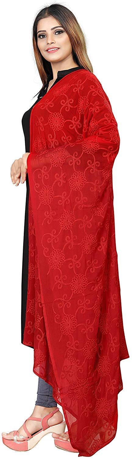 AKSHAR LLC Women's Designer Pure Chiffon Dupatta with Pure Cotton Thread Embroidery Work