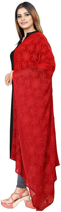 AKSHAR LLC Women's Designer Pure Chiffon Dupatta with Pure Cotton Thread Embroidery Work
