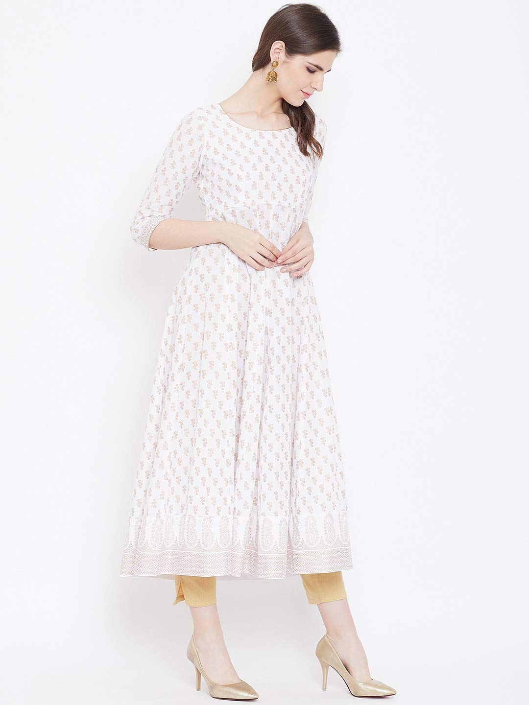 "PH" POSHAKHUB Adorable Women's Soft Cotton Printed Cap Sleeve Anarka Kurti