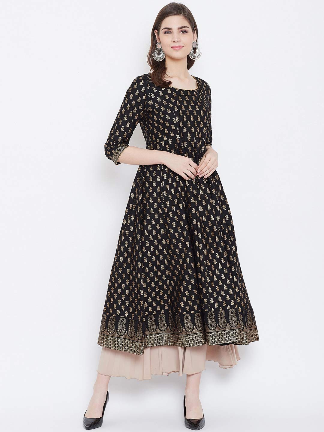 "PH" POSHAKHUB Adorable Women's Soft Cotton Printed Cap Sleeve Anarka Kurti