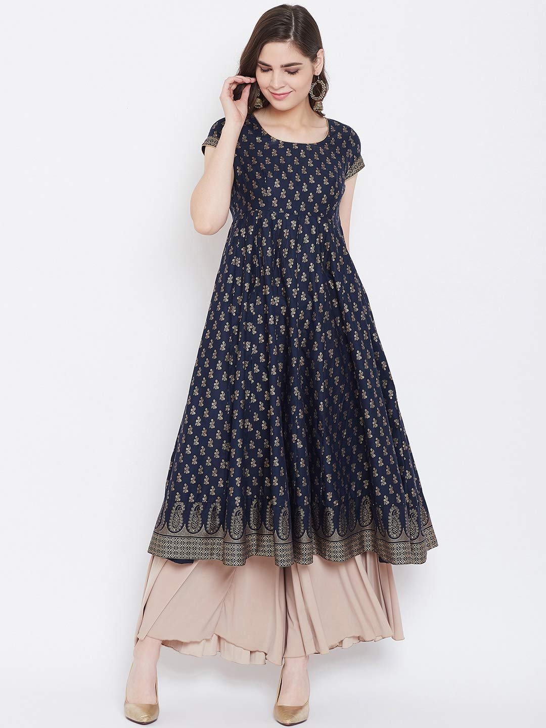 "PH" POSHAKHUB Adorable Women's Soft Cotton Printed Cap Sleeve Anarka Kurti