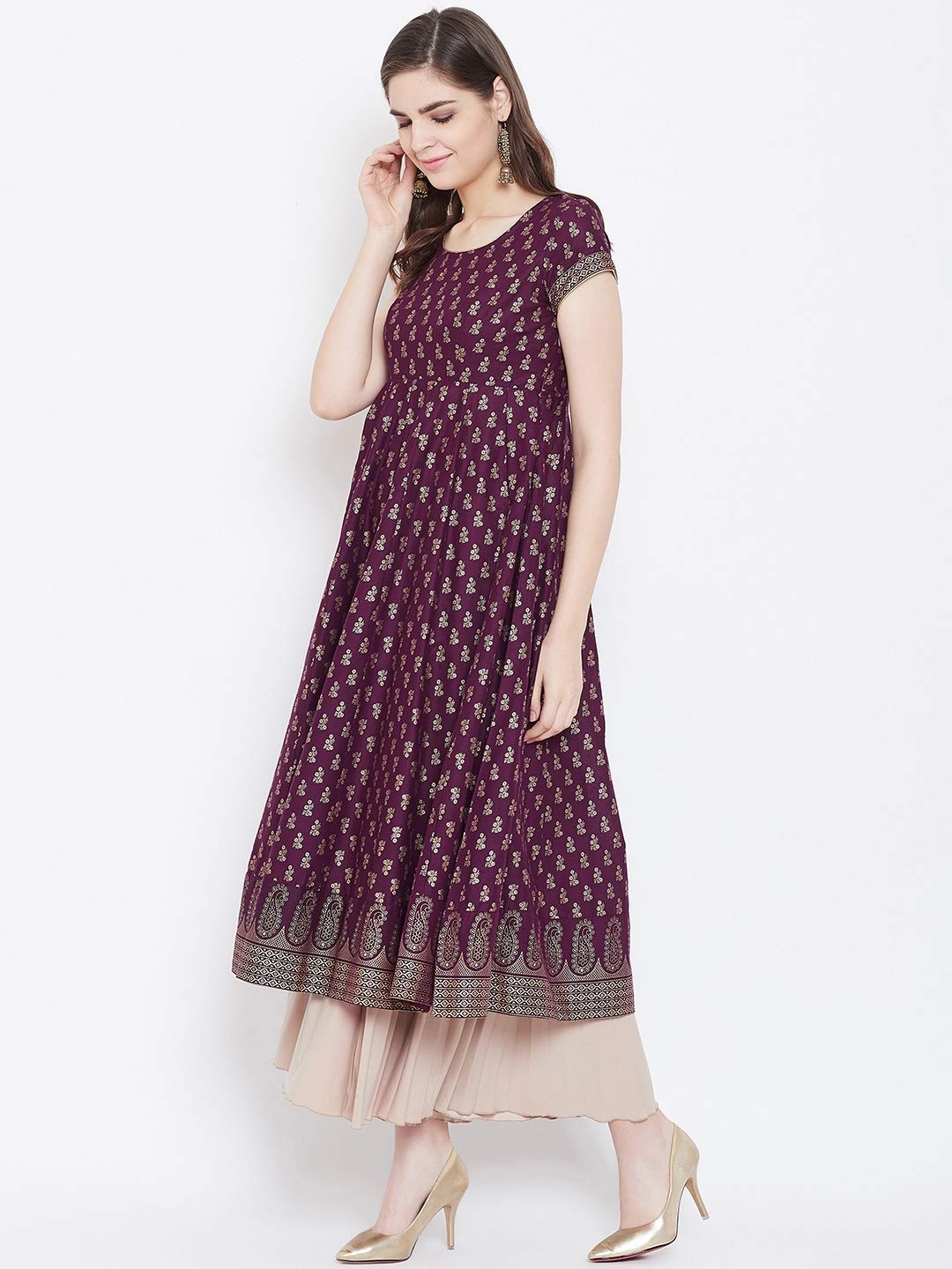 "PH" POSHAKHUB Adorable Women's Soft Cotton Printed Cap Sleeve Anarka Kurti