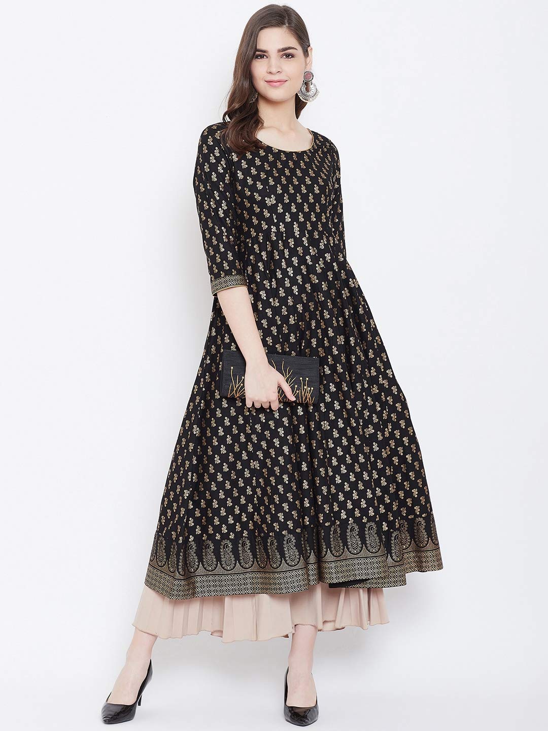 "PH" POSHAKHUB Adorable Women's Soft Cotton Printed Cap Sleeve Anarka Kurti