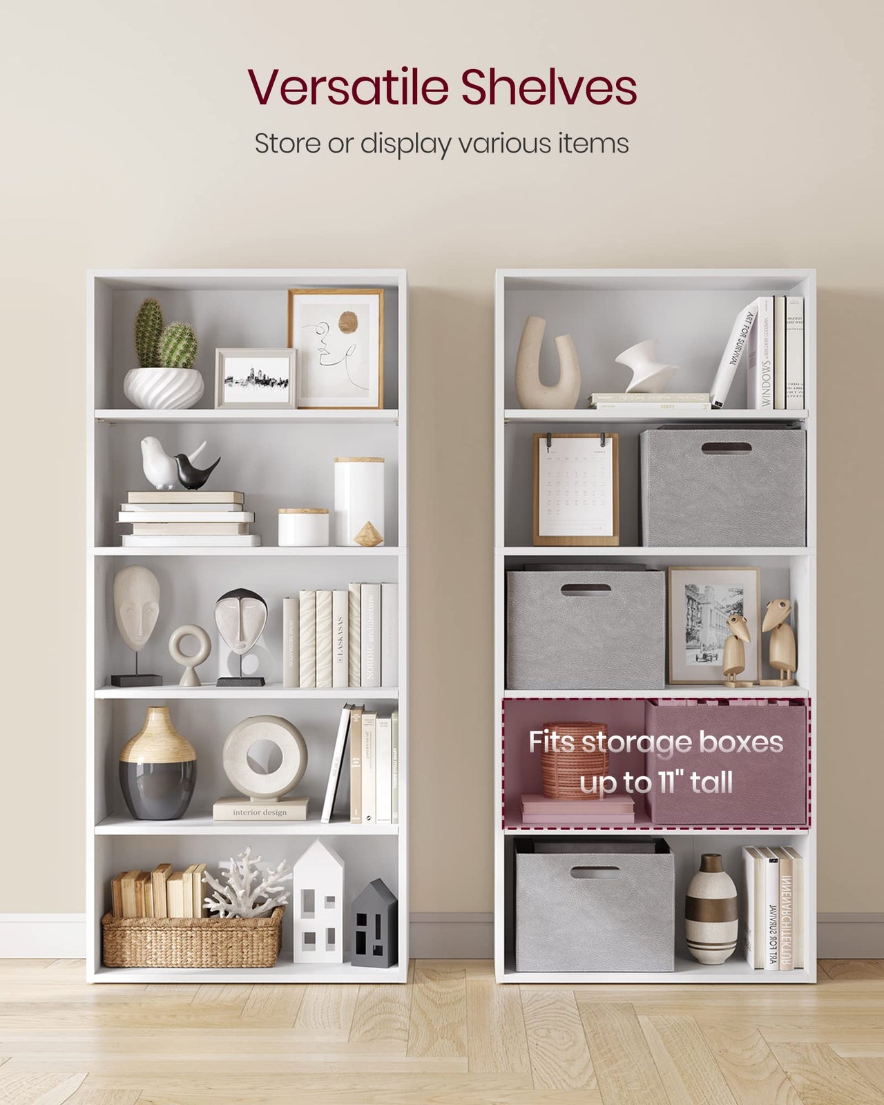 VASAGLE Bookshelf, 23.6 Inches Wide, 4-Tier Open Bookcase with Adjustable Storage Shelves, Floor Standing Unit, Cloud White ULBC164T14 1 Pack 4 Tiers (23.6"W x 42.4"H)