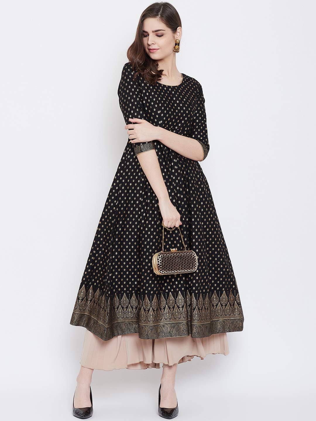 "PH" POSHAKHUB Adorable Women's Soft Cotton Printed Cap Sleeve Anarka Kurti