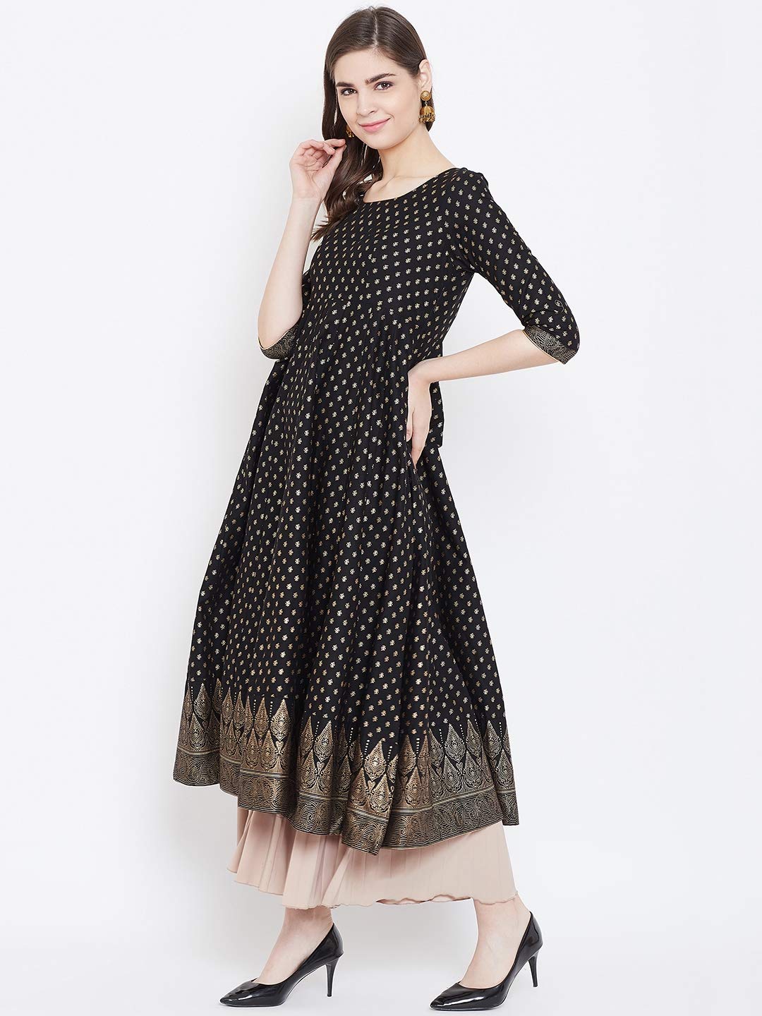 "PH" POSHAKHUB Adorable Women's Soft Cotton Printed Cap Sleeve Anarka Kurti