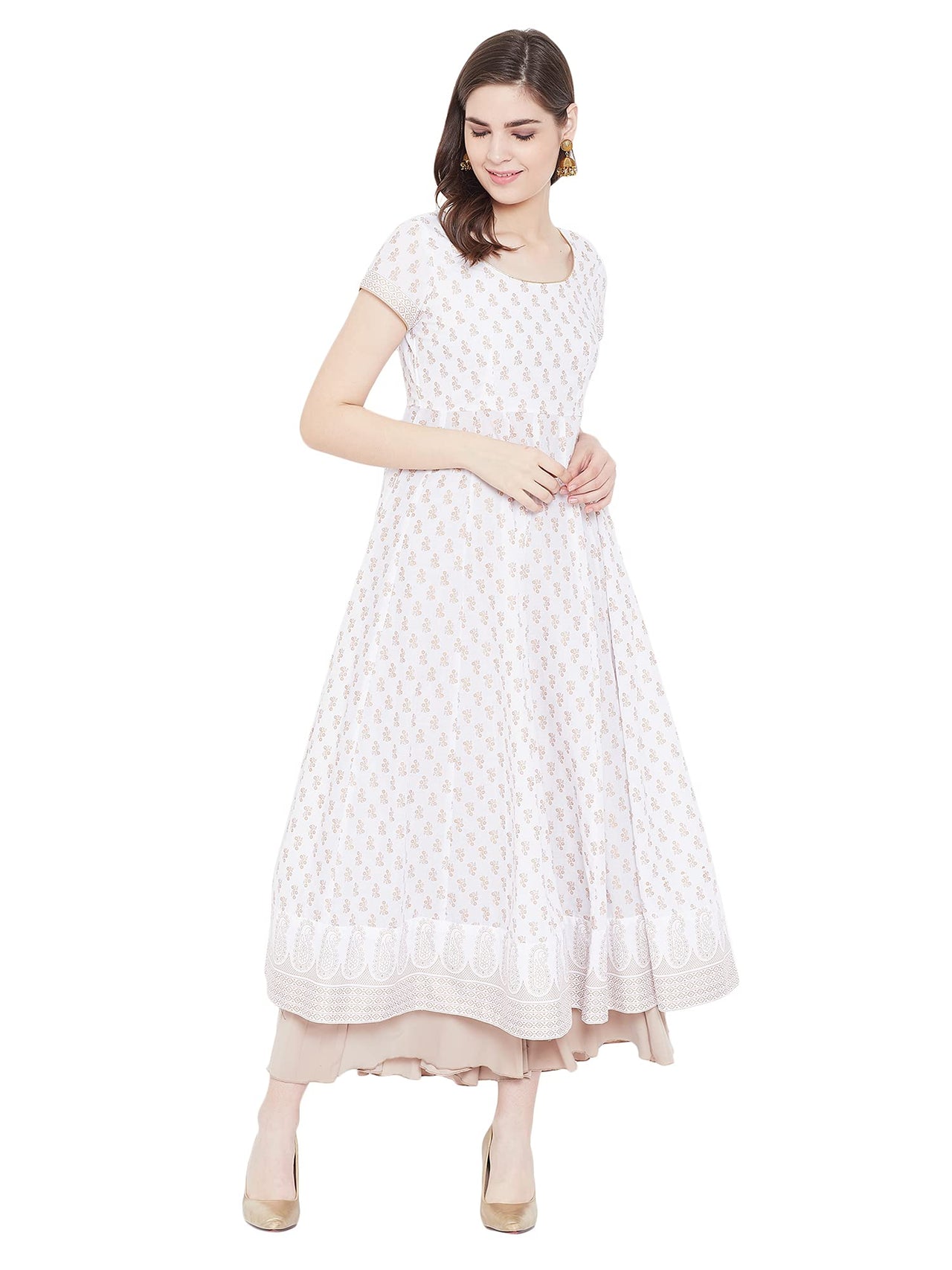 "PH" POSHAKHUB Adorable Women's Soft Cotton Printed Cap Sleeve Anarka Kurti