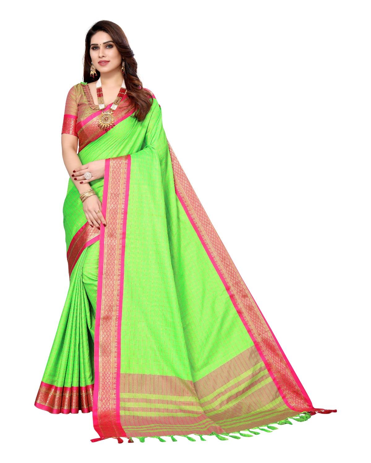Tarshika Women's Cotton Silk Handloom Weaving Silk Saree With Rich Contrast Pallu(COTTON SILK SAREE_04)