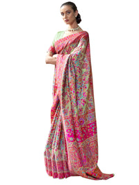 AKHILAM Women's Banarasi Cotton Blend Saree With Blouse Piece