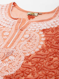 Ada Women's Hand Embroidered Lucknowi Chikankari Georgette Short Top Kurti with Slip