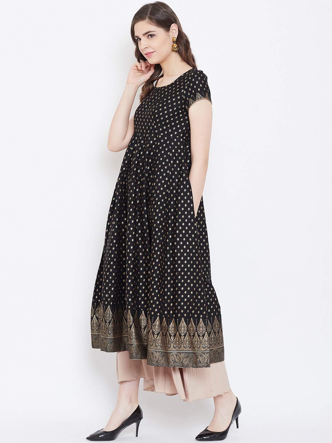 "PH" POSHAKHUB Adorable Women's Soft Cotton Printed Cap Sleeve Anarka Kurti