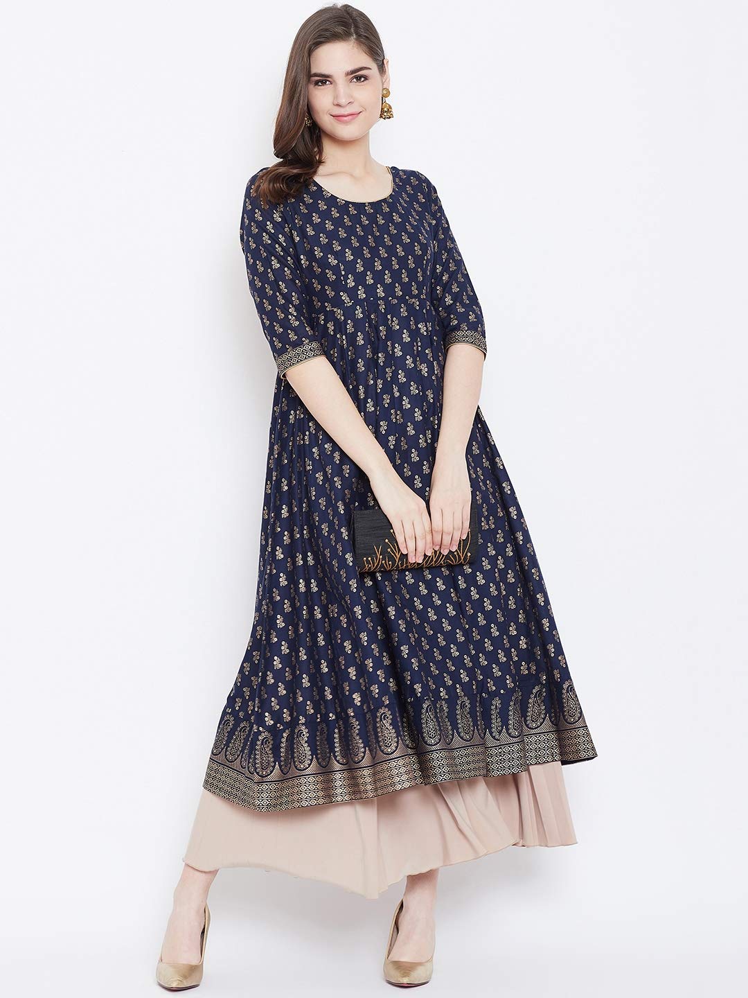 "PH" POSHAKHUB Adorable Women's Soft Cotton Printed Cap Sleeve Anarka Kurti