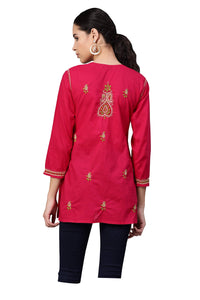 Ada Women's Cotton Top Hand Embroidered Lucknowi Chikankari Tunic Kurti