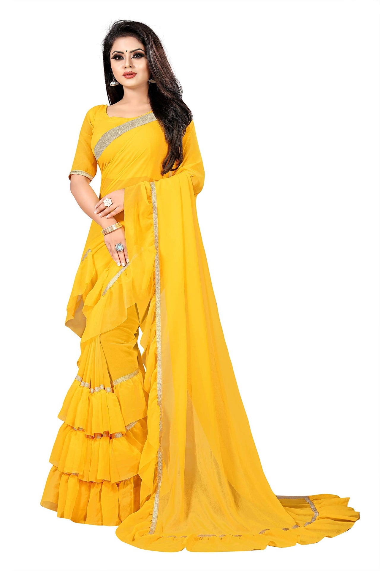 Anjaneya Sarees Women's Georgette Saree With Blouse Piece