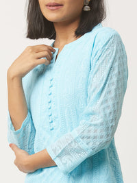 ZOLA Exclusive Georgette V Neck with 3/4th Sleeves and Calf Length Lucknowi Chikankari Ethnic Wear Straight Kurta for Women Pack of 1
