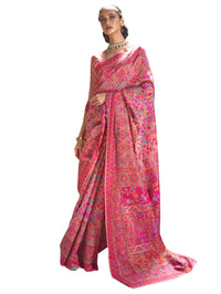 AKHILAM Women's Banarasi Cotton Blend Saree With Blouse Piece