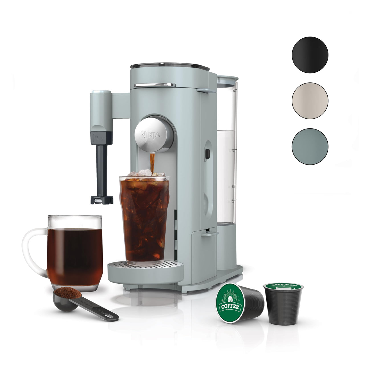 Ninja Pods & Grounds Specialty Single-Serve Coffee Maker, K-Cup Pod Compatible, Built-In Milk Frother, 6-oz. Cup to 24-oz. Travel Mug Sizes, Iced Coffee Maker, Glacier Blue, PB051GB
