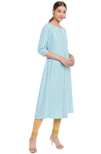 Janasya Women's Turquoise A-Line Poly Crepe Kurta