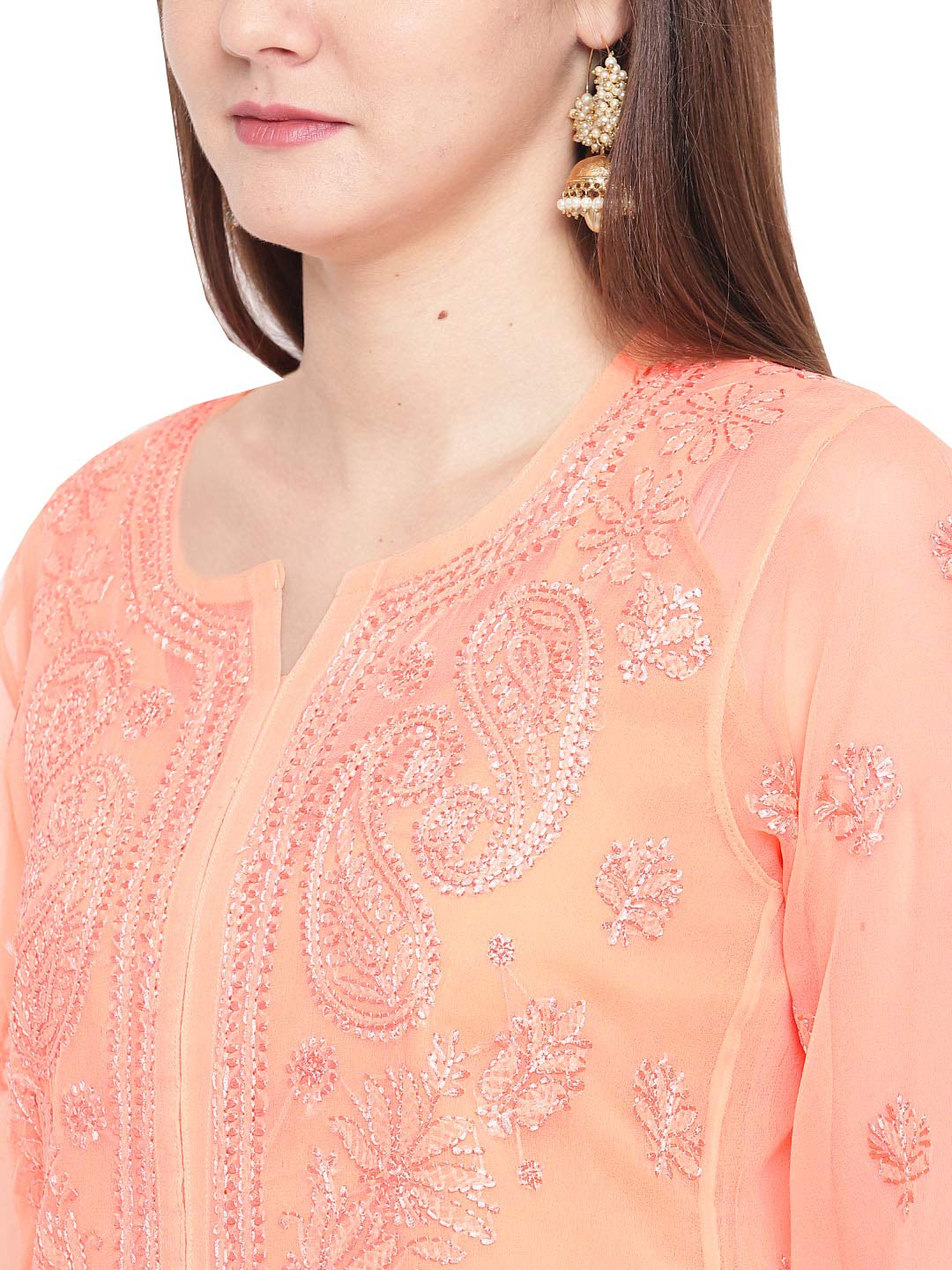Ada Lucknowi Hand Embroidered Chikankari Women's Georgette Kurta Kurti with Slip