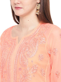 Ada Lucknowi Hand Embroidered Chikankari Women's Georgette Kurta Kurti with Slip
