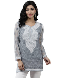 Ada Women's Hand Embroidered Lucknowi Chikankari Georgette Short Top Kurti with Slip