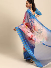 AKHILAM Women's Knit Floral Printed Organza Saree with Unstitched Blouse Piece (FF0SAGE10_Parent)