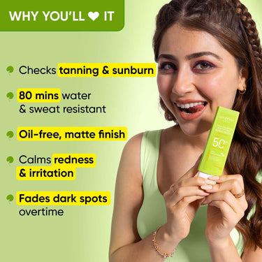 Dot & Key CICA Calming Mattifying Sunscreen SPF 50 PA++++ | For Oily Acne Prone & Sensitive Skin | UVA/UVB Protection | No White Cast, Ultra Light, Fragrance Free & Quick Absorbing | 50g