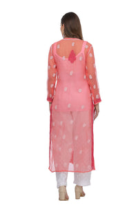 Ada Women's Hand Embroidered Faux Georgette Lucknowi Chikankari Kurti with Slip