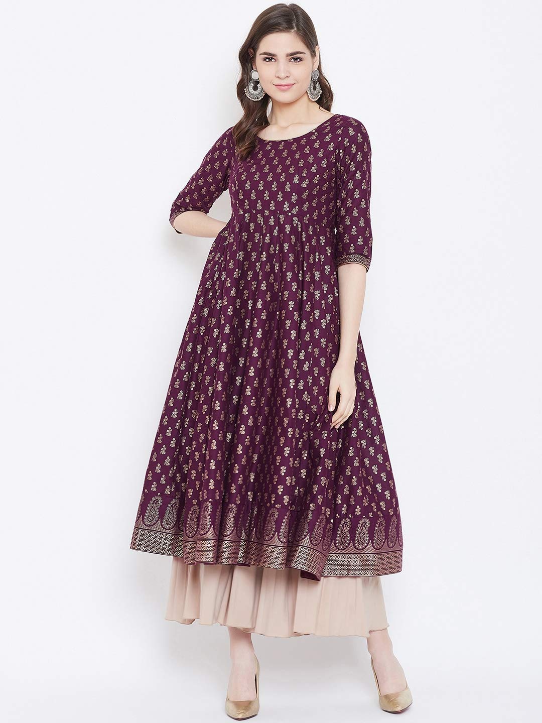 "PH" POSHAKHUB Adorable Women's Soft Cotton Printed Cap Sleeve Anarka Kurti