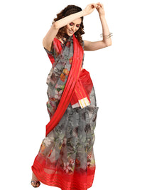 AKHILAM Women's Knit Floral Printed Organza Saree with Unstitched Blouse Piece (FF0SAGE10_Parent)