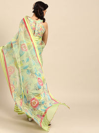 AKHILAM Women's Knit Floral Printed Organza Saree with Unstitched Blouse Piece (FF0SAGE10_Parent)