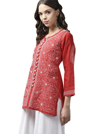 Ada Women's Hand Embroidered Lucknowi Chikankari Cotton Straight Short Top Kurti A178625
