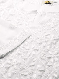 Ada Hand Embroidered Women's Georgette Lucknowi Chikankari Kurta with Slip A90397 White