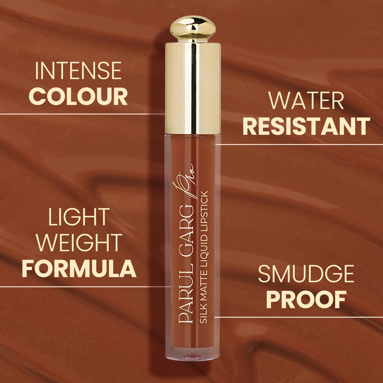 Parul Garg Beauty Silk Matte Liquid Lipstick | Long-Lasting & Smudge-Proof | Soft Matte Finish | Vegan & Clean Beauty | Hydrates with Shea Butter & Vitamin E | Shade: Chocolate Cosmos 03 - Deep Brown, 3ml