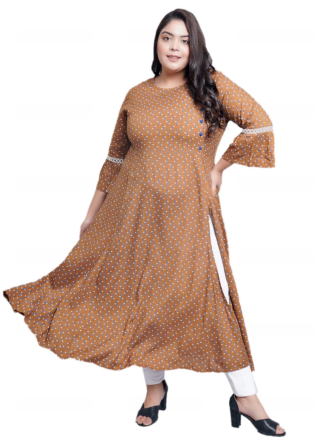 Yash Gallery Women's Rayon Floral Printed A-Line Kurta for Women