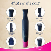 Veet Expert All-in-One Women's Trimmer | Full Body, Bikini, Face & Eyebrow Grooming Trimmer Electric Shaver,Gray