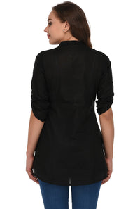 Pistaa's Women's Best Cotton Comfort Black Short Kurti with Fold up Sleeves