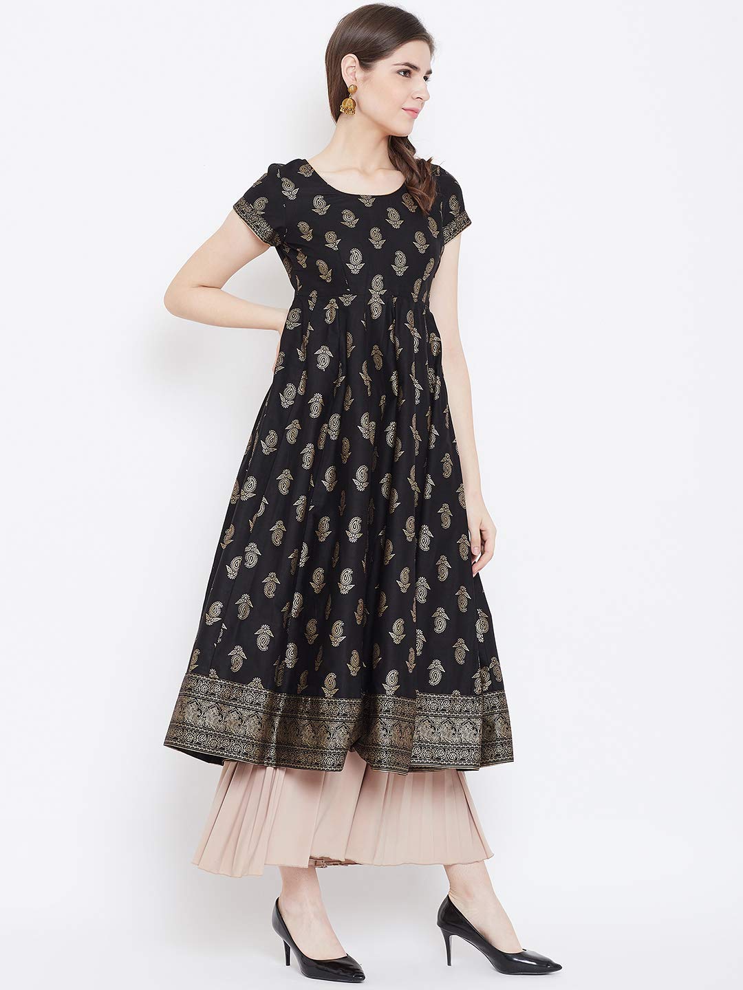 "PH" POSHAKHUB Adorable Women's Soft Cotton Printed Cap Sleeve Anarka Kurti