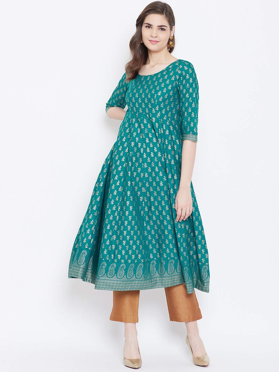 "PH" POSHAKHUB Adorable Women's Soft Cotton Printed Cap Sleeve Anarka Kurti
