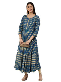 Yash Gallery Women's Rayon Golden Buti Printed Anarkali Kurta