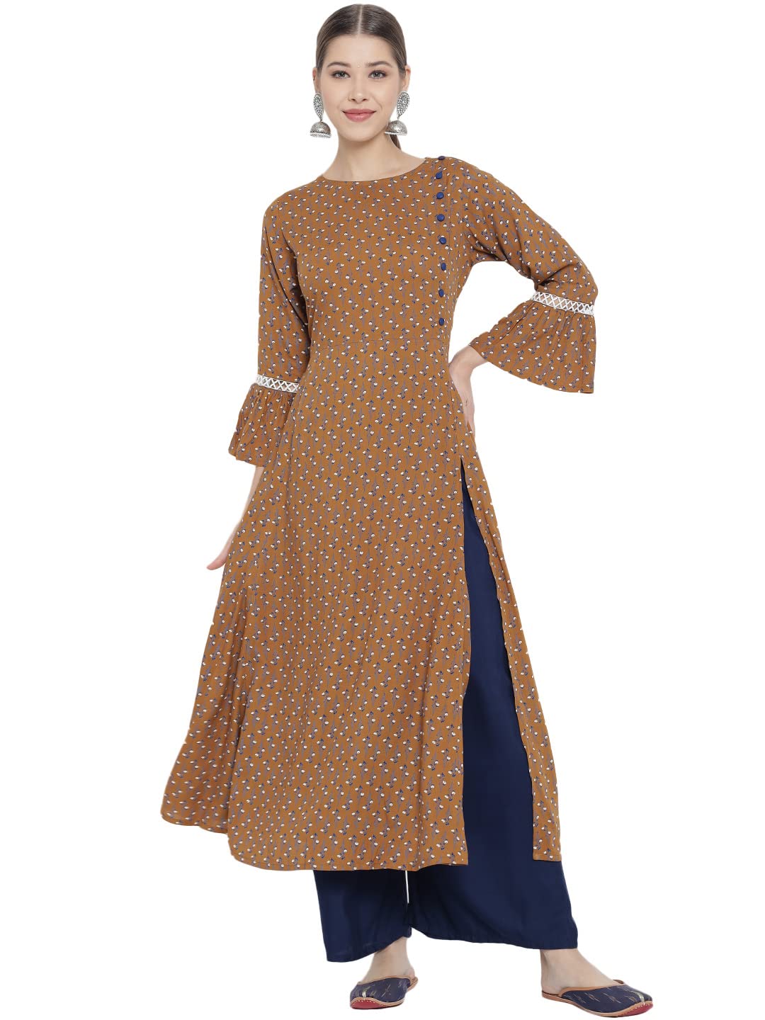 Yash Gallery Women's Rayon Floral Printed A-Line Kurta for Women