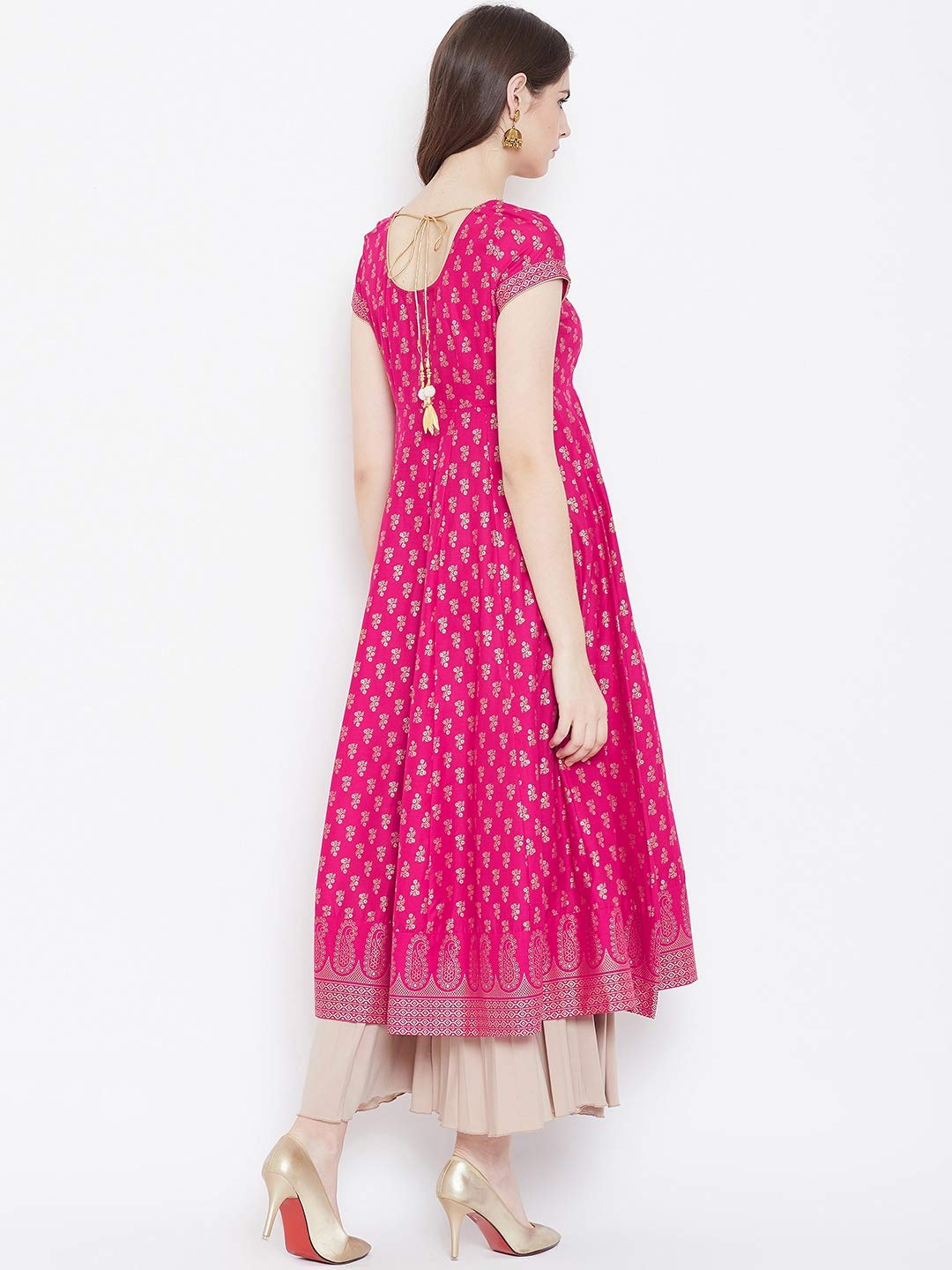 "PH" POSHAKHUB Adorable Women's Soft Cotton Printed Cap Sleeve Anarka Kurti